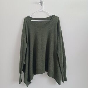 Anthropologie Merino Wool Sweater Womens L Green Lightweight Stretch Relaxed Fit